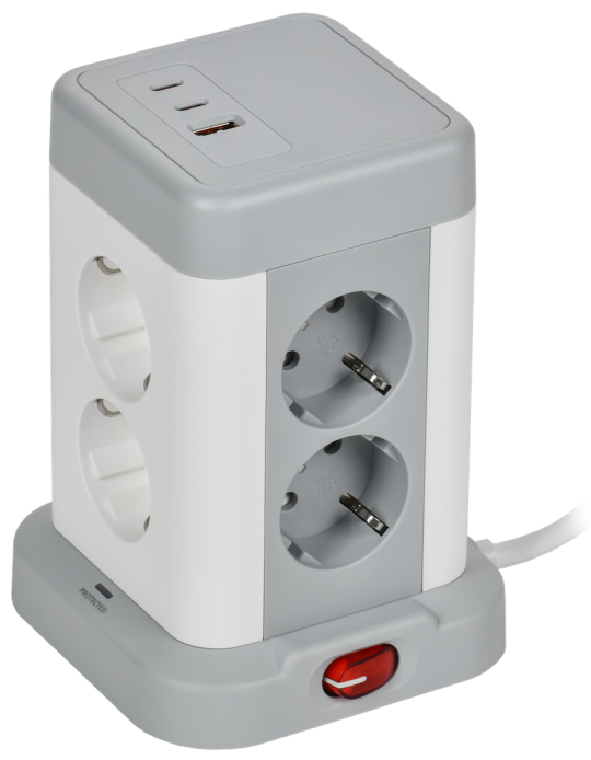 DOMINIC Удлинитель У08K 1,5м 3х1мм2 USB A+C 20Вт сер IEK