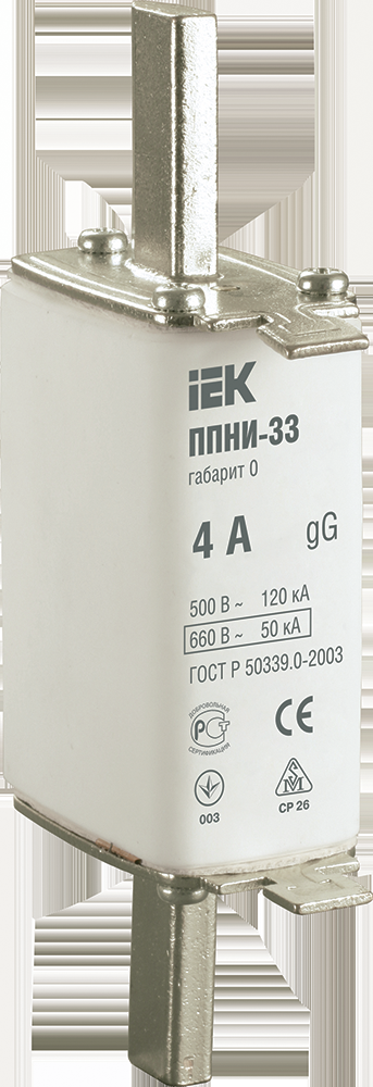 Плавкая вставка предохранителя ППНИ-33, габарит 0, 4А IEK