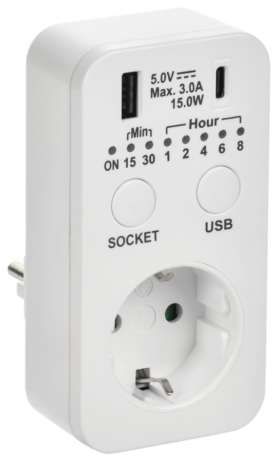 РТЭ-4 Розетка-таймер электр. с USB 15мин-8ч 16А IP20 бел IEK