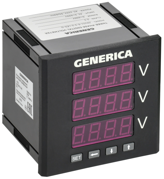 Вольтметр цифр. щит. 3-ф. 96х96 LED GENERICA