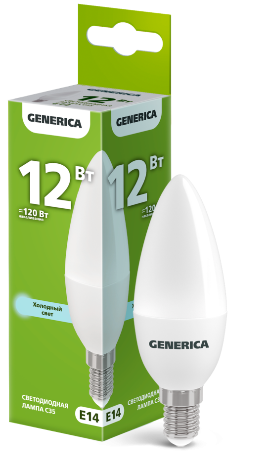 Лампа LED C35 свеча 12Вт 230В 6500К E14 GENERICA