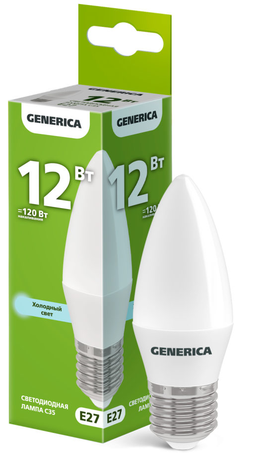 Лампа LED C35 свеча 12Вт 230В 6500К E27 GENERICA
