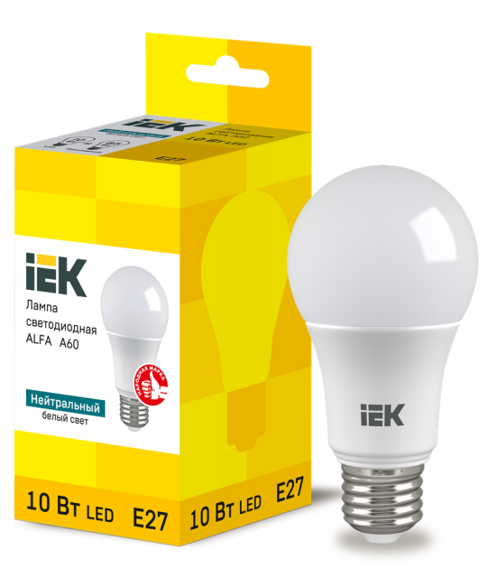 Лампа LED ALFA A60 груша 10Вт 230В 4000К E27 IEK