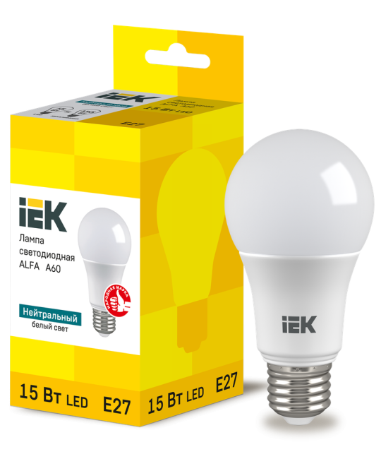 Лампа LED ALFA A60 груша 15Вт 230В 4000К E27 IEK