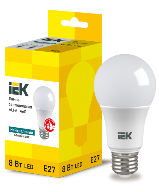 Лампа LED ALFA A60 груша 8Вт 230В 4000К E27 IEK