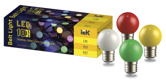 Набор ламп LED декор. G45 шар 1Вт 230В MIX E27 10 шт IEK