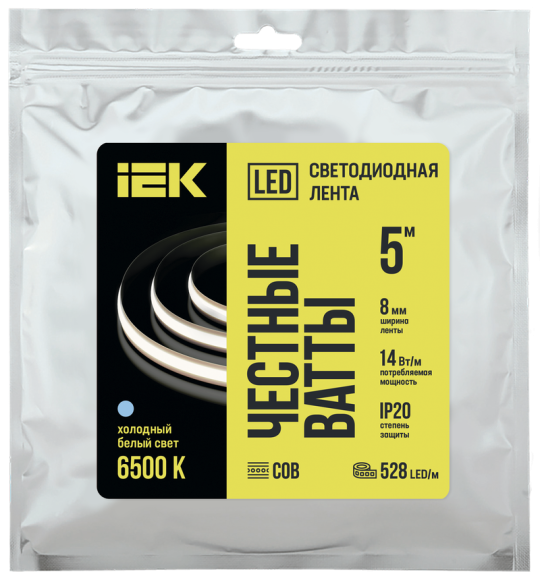 Лента LED 5м COB-528LED freecut 14Вт/м IP20 24В 6500К IEK