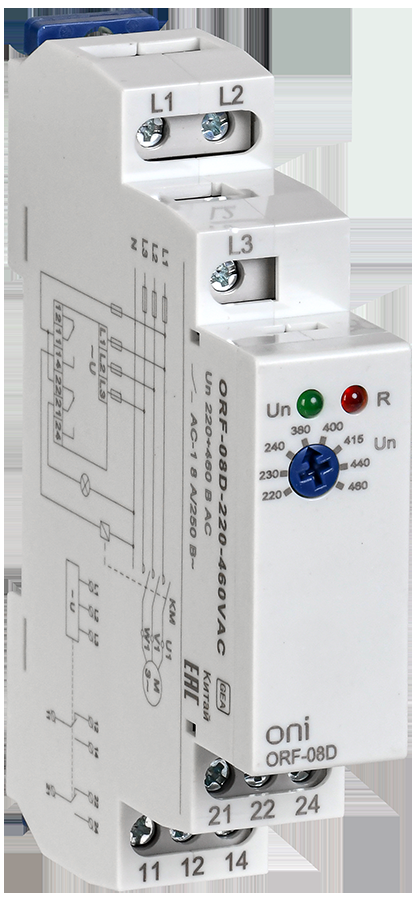Реле фаз ORF-08D 3ф. 2 конт. 220-460В AC ONI