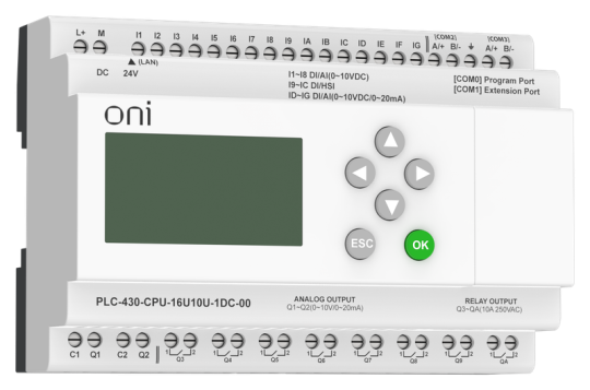 ПЛК 430 Модуль ЦПУ 4 DI 12 UI 8 RO 2 AO 24В DC EP с экр ONI