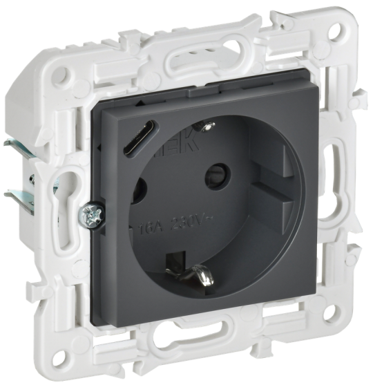 SKANDY Роз. с з/к/ш 16А с USB C 18Вт SK-R17T титан IEK
