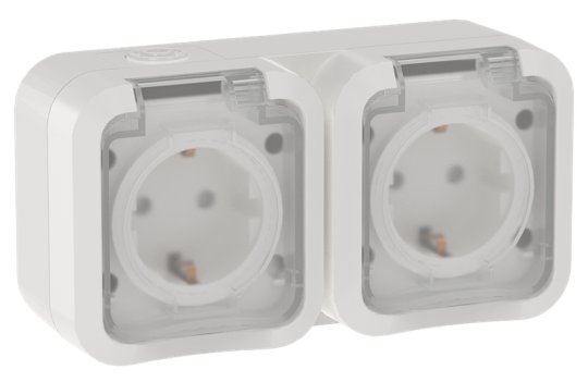 TORS Розетка 2-ая с з/к кр. гориз. 16А IP55 TS322 белый IEK