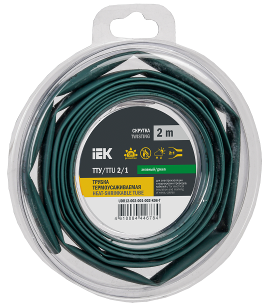 Трубка термоусадочная ТТУ нг-LS 2/1 зеленая (2м/упак) IEK