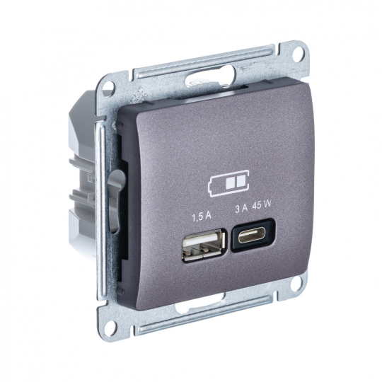 GLOSSA USB РОЗЕТКА А + тип-С 45Вт высокоскор.заряд. QC, PD, мех., СИРЕН.ТУМАН
