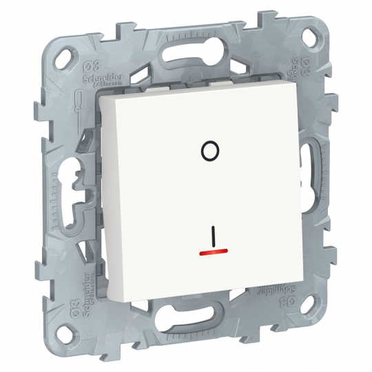 UNICA NEW выключатель двухполюсный, 1-кл., с индик., сх.2а, 16 AX, 250В, белый