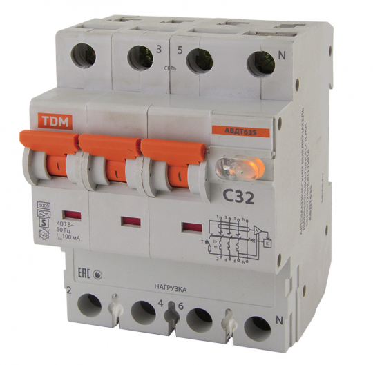 Автоматический Выключатель Дифференциального тока селективного типа АВДТ 63S 4P(3P+N) C32 300мА 6кА тип АС TDM