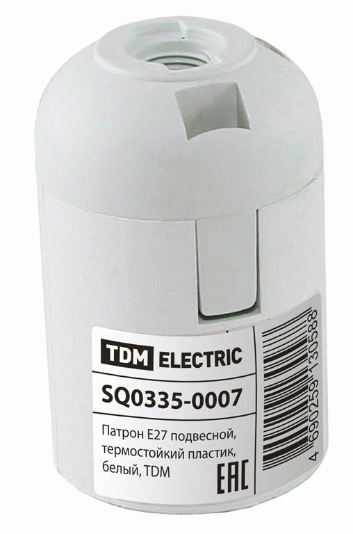 Патрон Е27 подвесной, термостойкий пластик, белый, TDM 