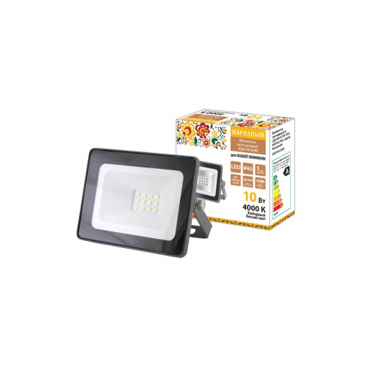 Прожектор светодиодный СДО-04-010Н 10 Вт, 4000 К, IP65, серый, Народный
