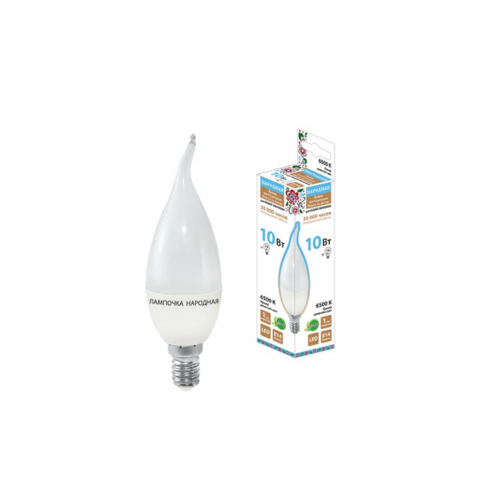 Лампа светодиодная WFС37-10 Вт-230 В -6500 К–E14 (свеча на ветру) Народная