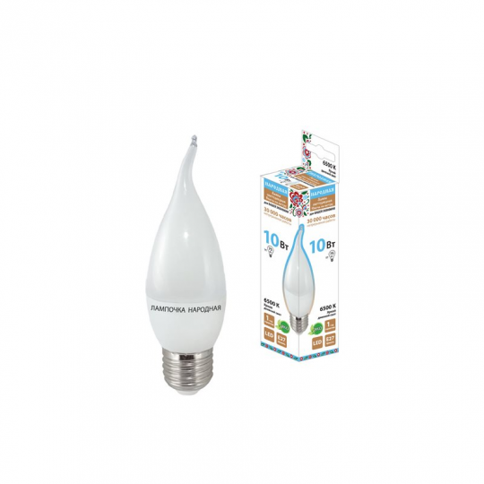 Лампа светодиодная WFС37-10 Вт-230 В -6500 К–E27 (свеча на ветру) Народная