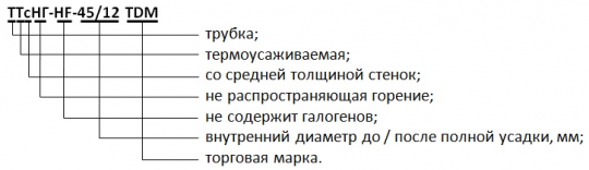 Трубка термоусаживаемая со средней толщиной стенок, не распространяющая горение, безгалогенная, длиной 1,0 м ТТсНГ-HF-25/6 TDM