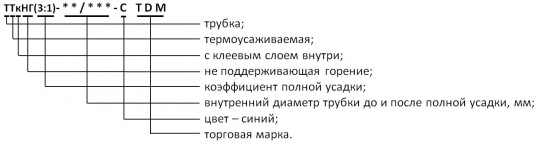 Трубка термоусаживаемая не поддерживающая горение, с клеевым слоем, синяя, длиной 1,0 м ТТкНГ(3:1)-6,4/2,0-С TDM