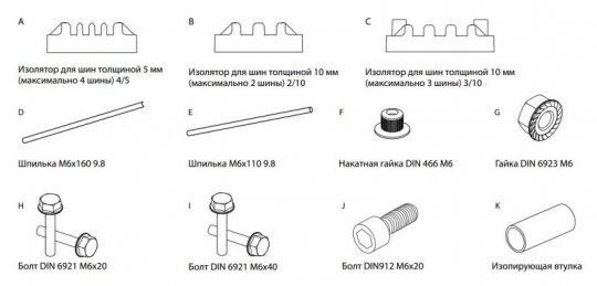Набор изоляторов для НШД 4/5 TN для 3Р+N шин 30-125 x 5 мм (без крепежа-8 шт.) TDM